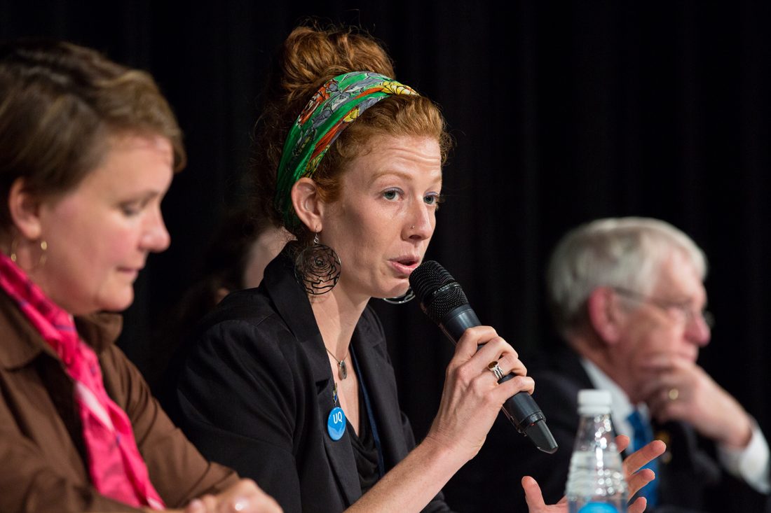 Summer Lewis speaking on a panel, Rotary Peace Symposium, São Paulo